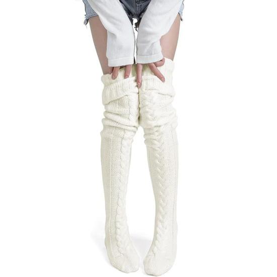 Women Knitted Thigh-high Socks Stretchy Solid Color Boot Socks Long Winter Stockings Over Knee Leg Warmers for Boots Skirts Parties Street