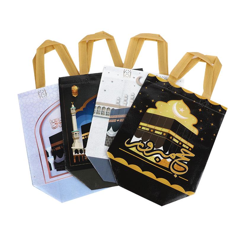 4-12Pcs Ramadan Umrah Gift Bag Nonwoven Cookie Candy Packaging Bag Box 2026 Eid Mubarak Muslim Islamic Festival Party Supplies