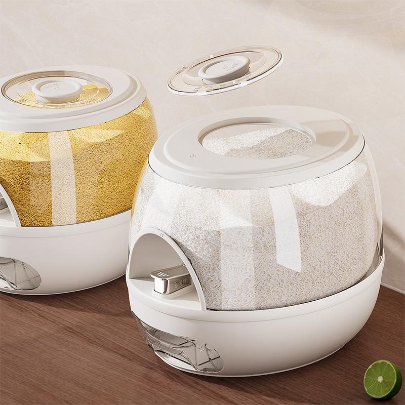 High end pressed rice bucket, moisture-proof, high-end sensory rice box, household plastic kitchen rice tank, simple design