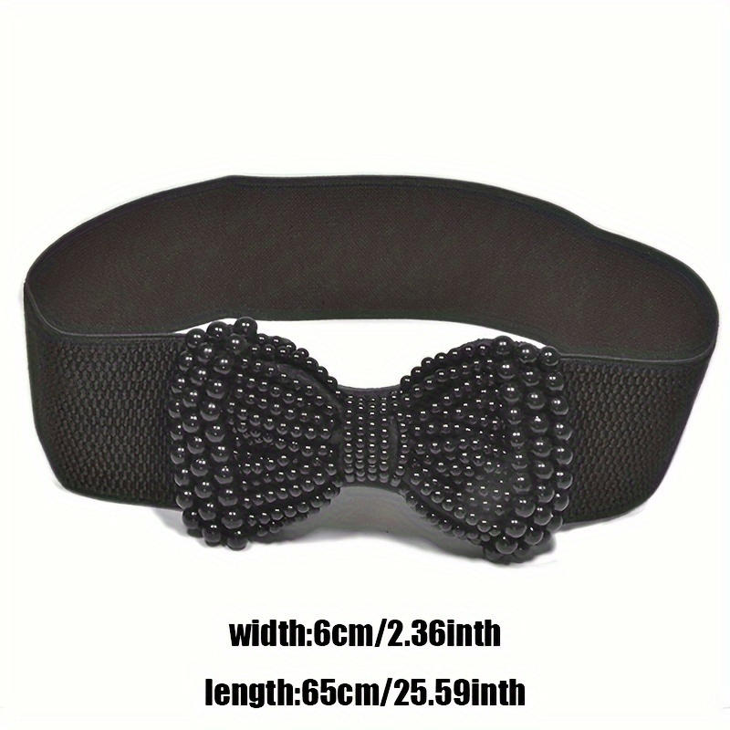 Women Pearl Bow Belt Elegant Wide Elastic Waist Cincher Fashion Accessory Dress Sash Wedding Party Waistband Stylish Adjustable All-Match Solid Color