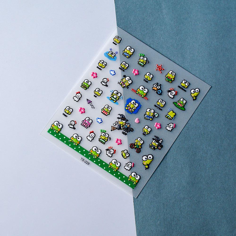 Cute Mochi Frog 5D Waterproof Nail Stickers - Embossed Green Bean Design for Nail Art