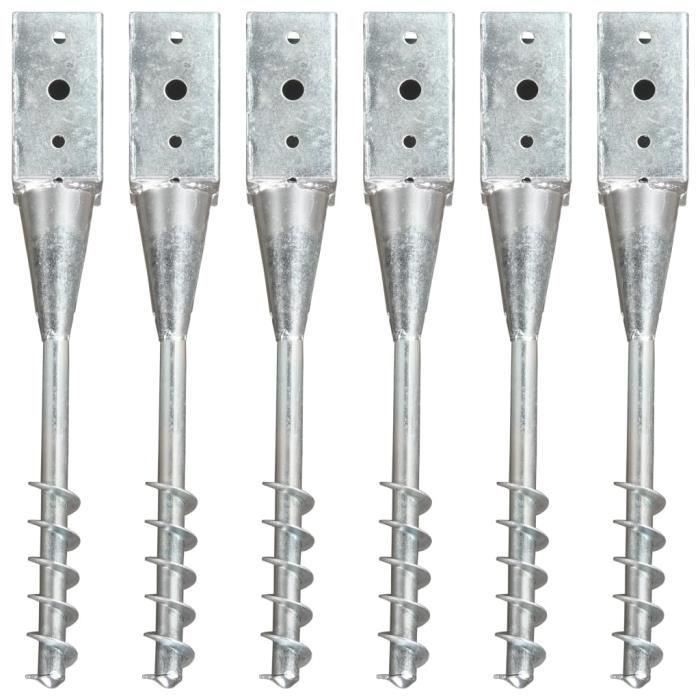 VidaXL Piquets au sol 6 pcs Argenté 10x10x57 cm Acier galvanisé