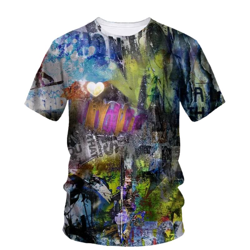 Streetwear Artistic Graffiti T-shirts 3D Printing Round Neck Short Sleeves Summer Comfortable Hip Hop Men's T-shirts