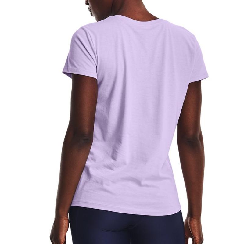 Under Armour Logo Print Solid Color Round Neck Short Sleeve T-Shirt Women T-Shirts Purple 1370760-515