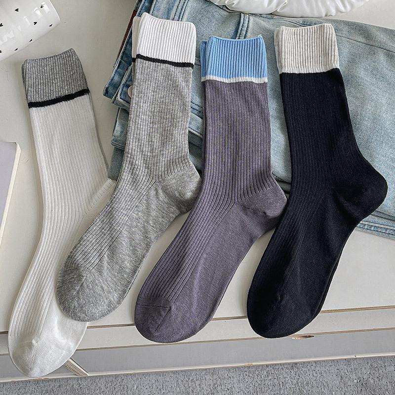 Miu Wind Stacking Socks Children Spring And Summer Hollow Thin Mid-Tube Cotton Socks Contrasting Color Tide Stockings Student Socks