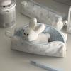 Cute Cream Blue Polka Dot Handheld Pencil Case For Students