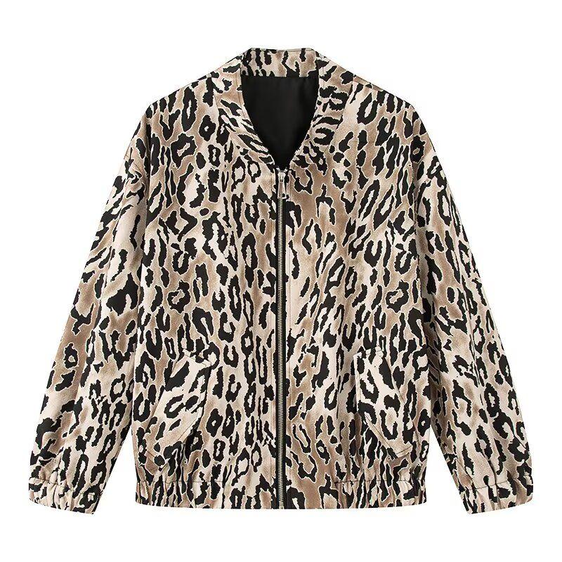Autumn New Arrival Fashion Wind Foreign Trade Women's Clothing Fashion Simple Leopard Print Street Fashion Zipper Loose Jacket Coat