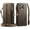 For iPhone 15 Pro Max Case CASEME C39 RFID Blocking Zipper Wallet Stand Leather Cover with Strap