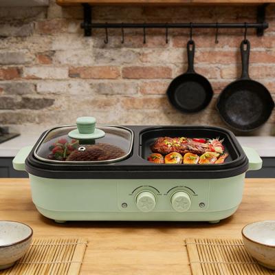 Yousheng Elektrischer Hot Pot Grillpfanne 2-in-1 Antihaft-Hot Pot Bratpfanne mit Glasdeckel Schnelle Erhitzung Duale Temperaturregelung Überhitzungsschutz