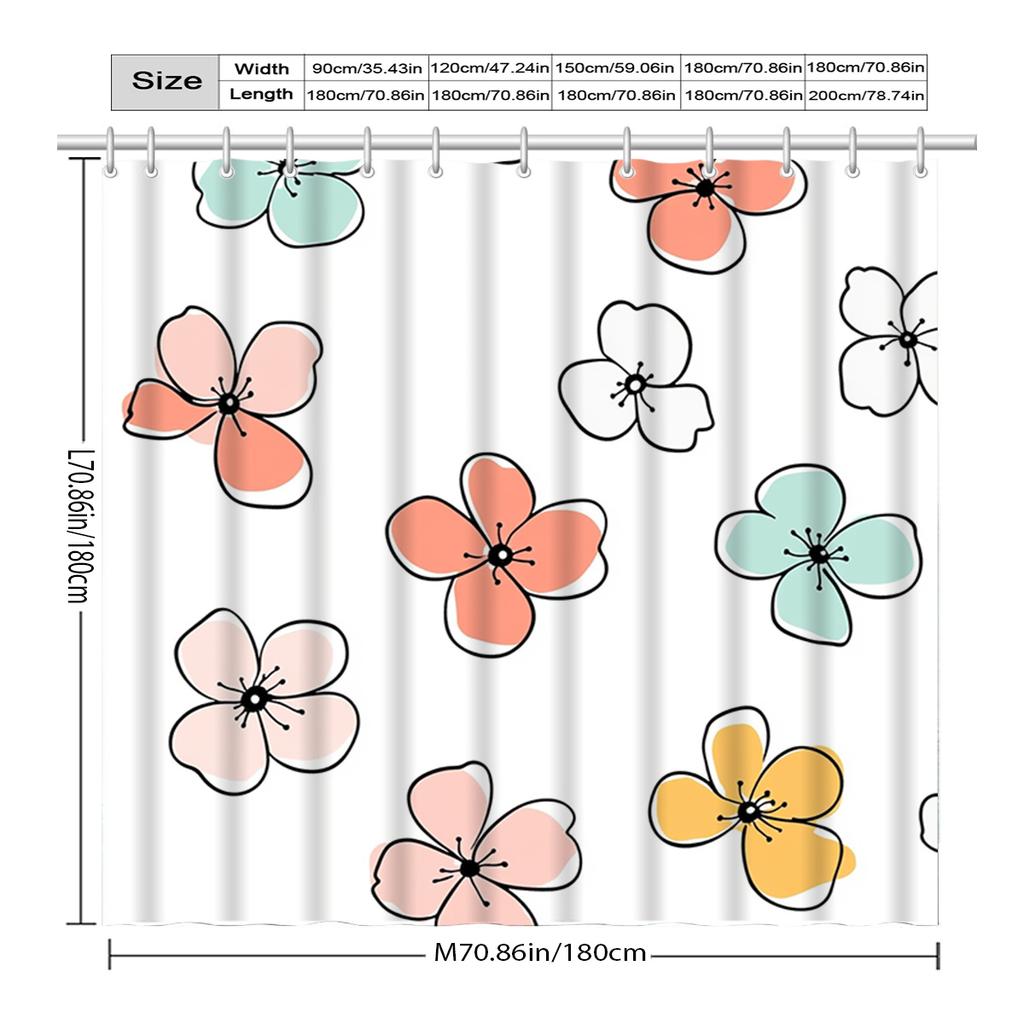 Floral Pattern Shower Curtain - Polyester Woven, Machine Washable, Includes 12 Hooks, All-Season Home Decor, Bathroom Partition