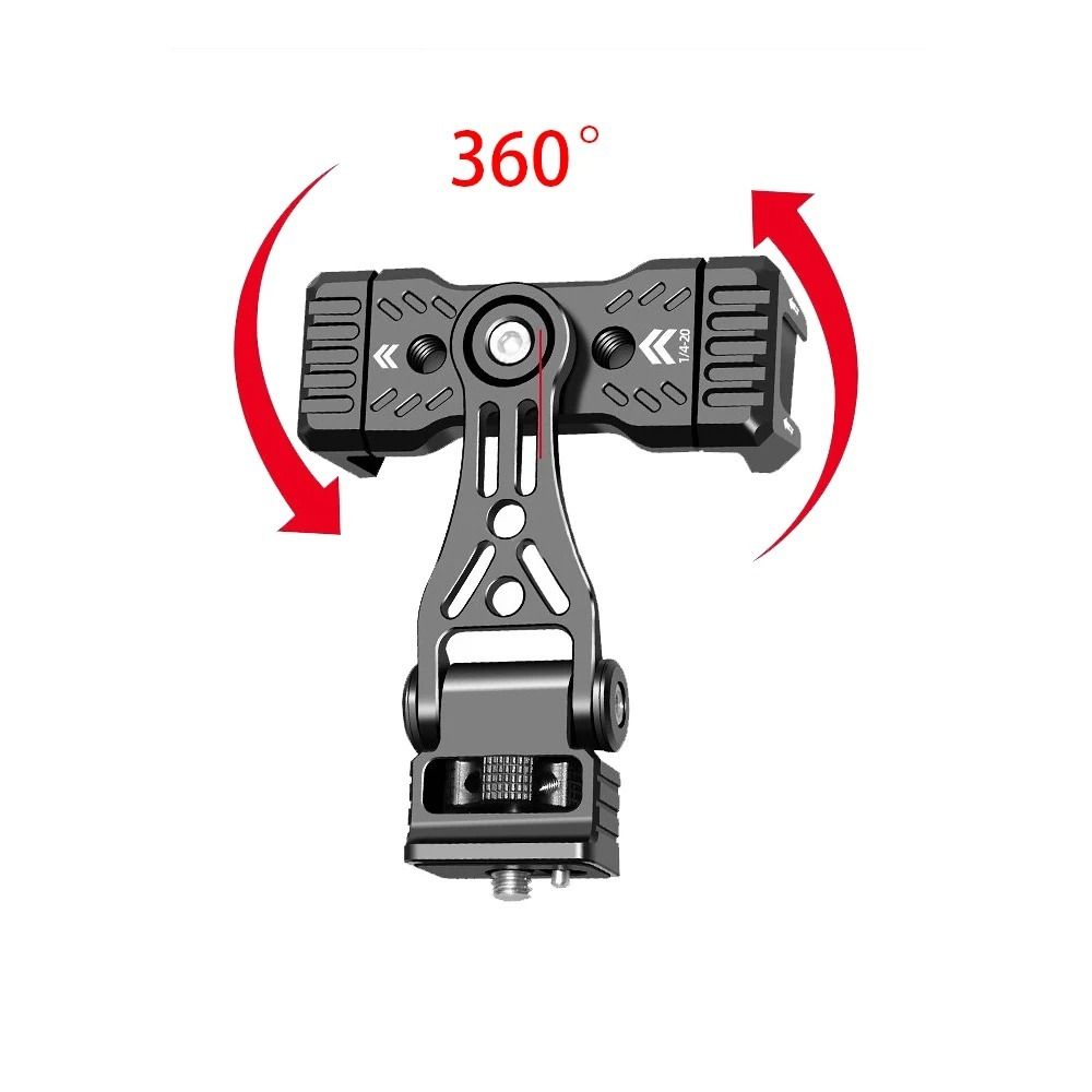 Multi-functional Camera Phone Clamp 1/4'' Screw Vertical Shooting Cell Phone Tripod Clamp 360° Rotatable Cold Shoe Mount