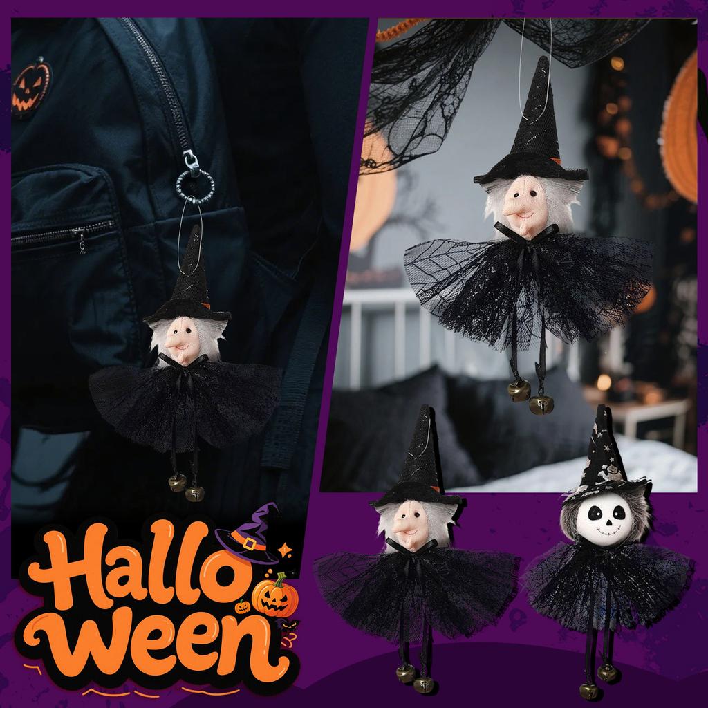 Halloween Hanging Skeleton Ornaments,Witch Hat And Bells Handmade Decorations Halloween Party Household Ornaments