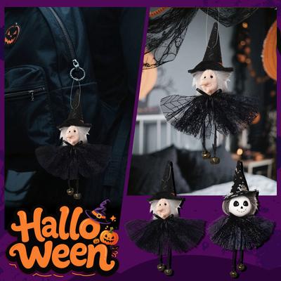 Halloweenské závěsné ozdoby kostry, klobouk čarodějnice a zvonky ručně vyráběné dekorace halloweenská párty domácí ozdoby