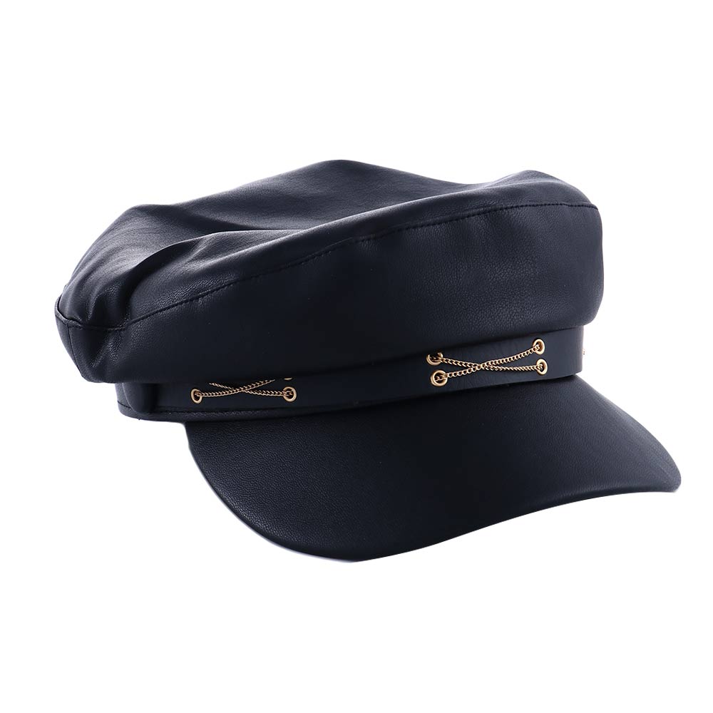 Simple Sweet Girl All-match Winter British Style PU Leather Painter Cap Korean Style Octagonal Hat Navy Hat Women Berets