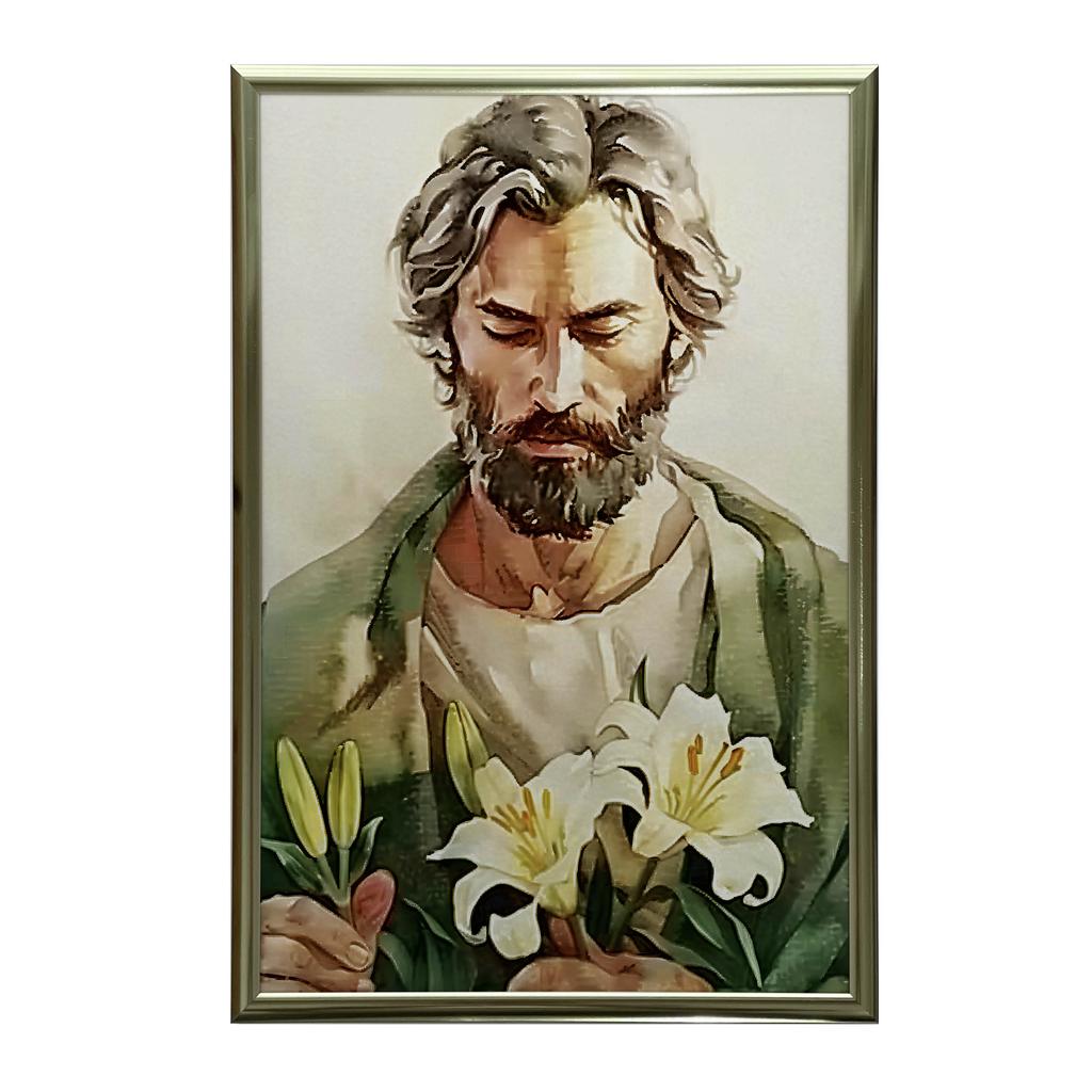 Poster Saint Joseph with Lilies Poster Saint Joseph with Lilies, 30X40 Cm, Unframed, Premium Canvas On Stretcher