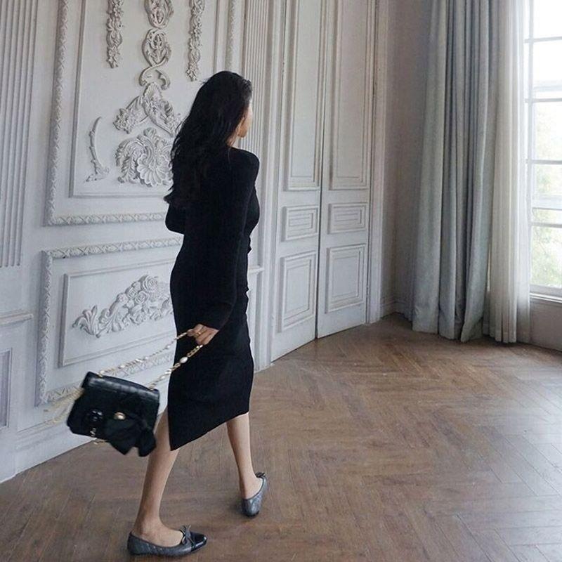 Autumn and Winter New New Robe Christmas Red Dress Women's Chic High-end Knitted Sweater