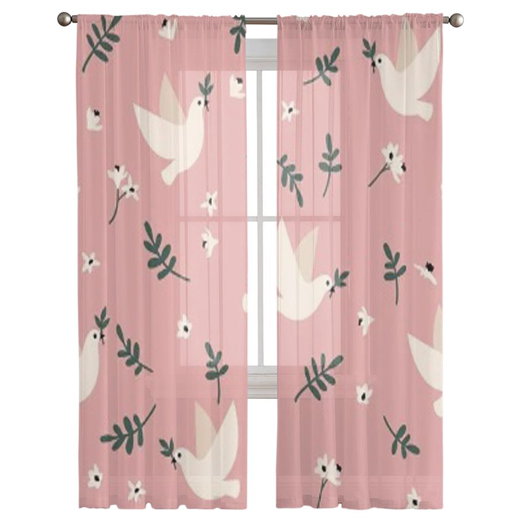 Colombe Fiori Foglie Tulle Tende Trasparenti per Finestre per Soggiorno La Camera da Letto Moderne Tende in Chiffon Voile Organza Decorazione Drappeggi