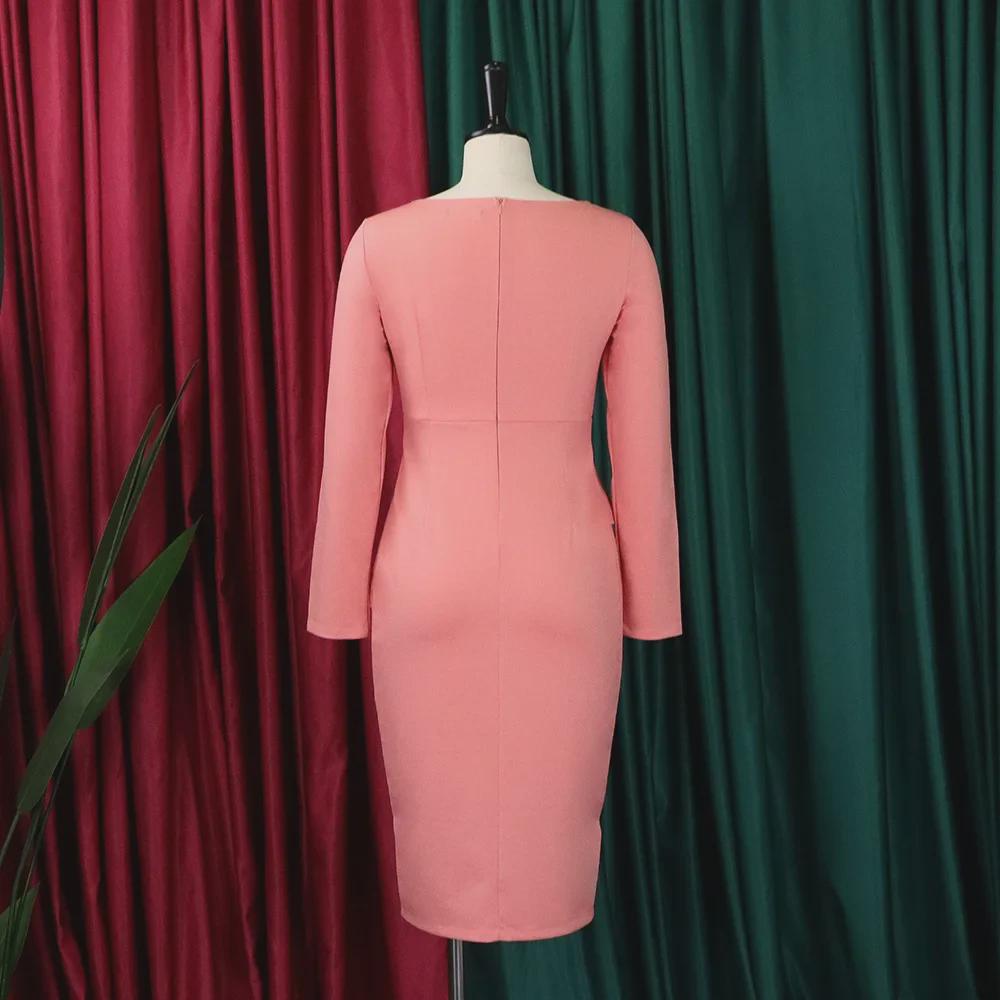 Vestido Elegante de Otoño 2022 de Talla Grande con Manga Larga y Cuello Oblicuo para Mujer