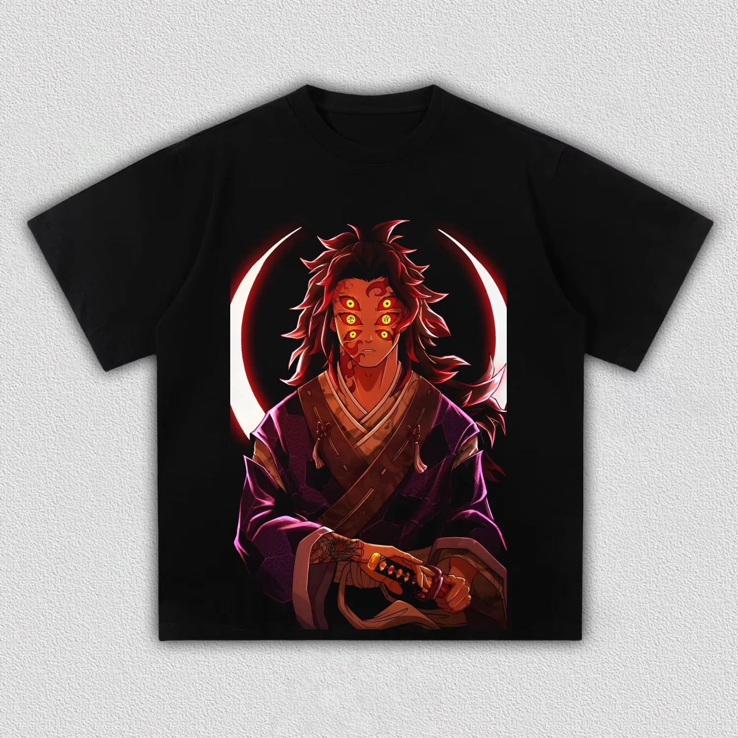 Unisex Vintage Kokushibo Demon Slayer Samurai Print T-Shirt, Dark Aesthetic Anime Casual Streetwear T-shirt 4XL
