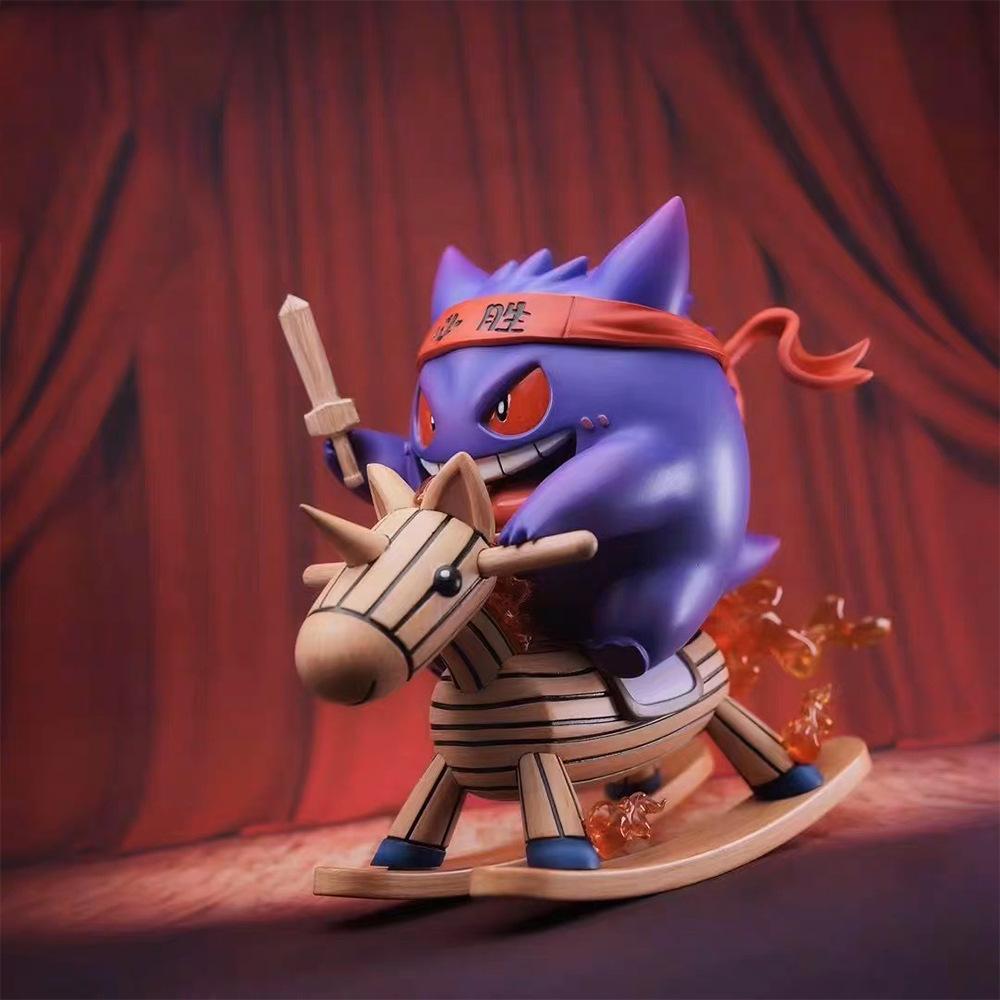 Pokemon Psyduck Gengar Riding a Rocking Horse Figure Toys 10cm