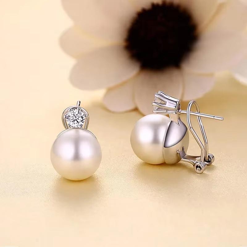 Huajie Light Luxury Imitation Pearl Earrings Woman Elegant Inlaid Bright Zirconia Stud Earrings Banquet серебряный