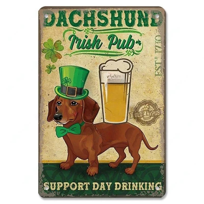 Pôster Vintage Cachorros Fofos de Estimação Placas de Metal de Estanho Dachshund Bulldog Placa de Metal Para Jardim Cafeteria Cozinha Decoração de Arte de Parede para Casa
