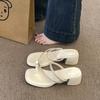Set of toe rhinestone thick heel cool slippers women's outer wear pearl middle heel summer wind new 2025 toe sandals
