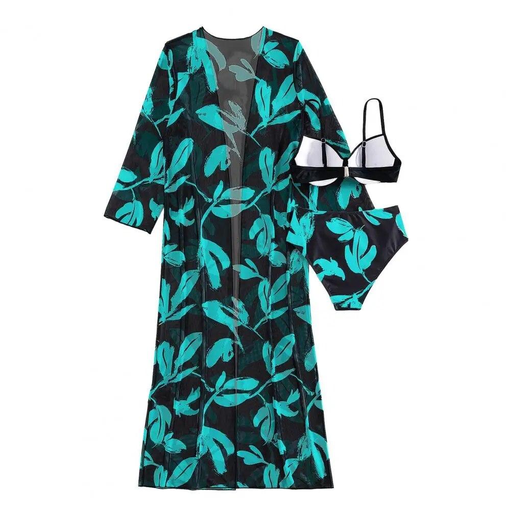 Women Swimsuit Set Summer Vacation Bathing Suit 3-piece Women's Bikini Cardigan Set