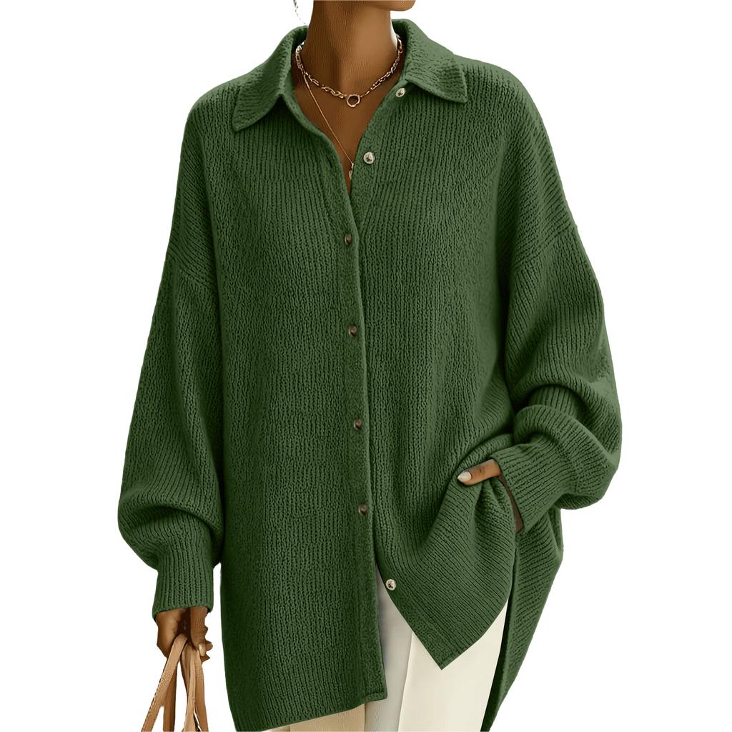 Women's Casual Single-Breasted Cardigan Sweater with Sleeves and Lapel Collar