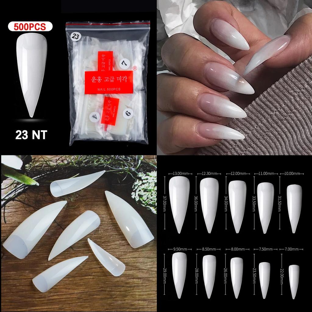 500PCS Natural Transparent Ballerina Almond  Round End Full/Half Ballet Coffin French False Nail Tips Fake Toenail Tip Manicure