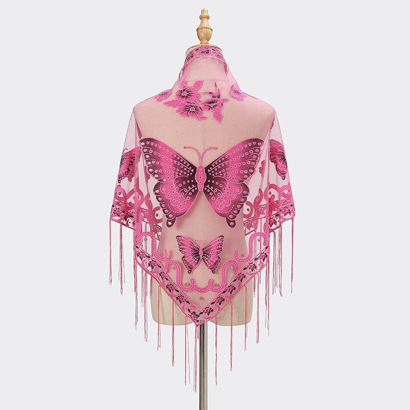 Luxury Flower Lace Hollow Scarf Butterfly Print Tassel Triangle Shawl Wraps Polyester Mesh Scarves Bridal