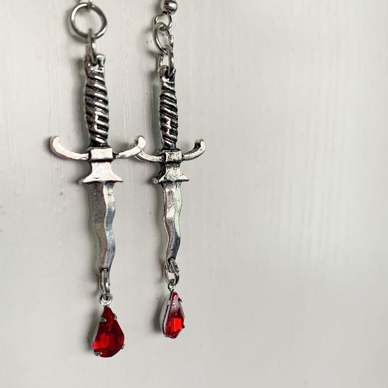 Red Blood Dagger Drop Earrings