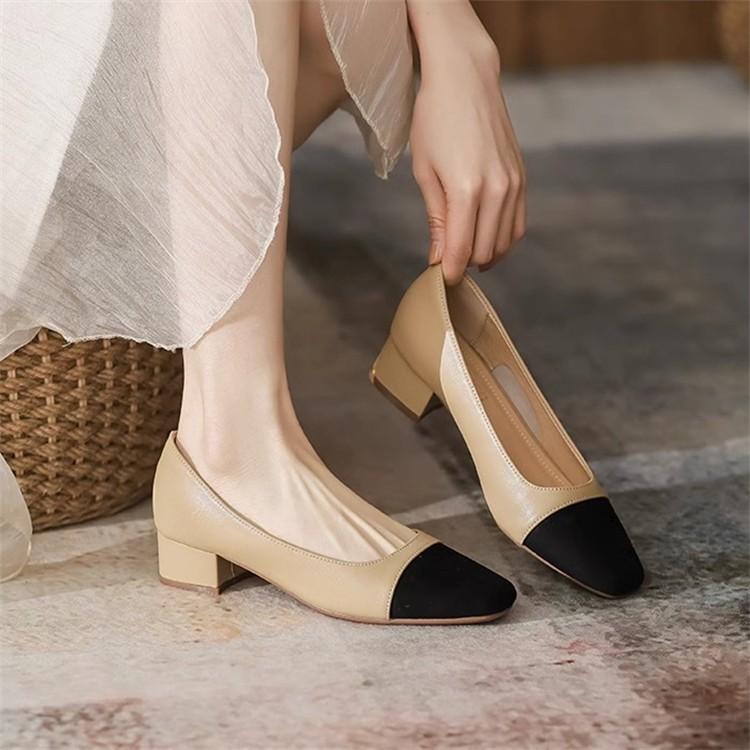 Soft Leather Single Shoes Women's Skirt Temperament Versatile Square Head Not Tired Feet Thick Heels Shallow Mouth Women's Shoes