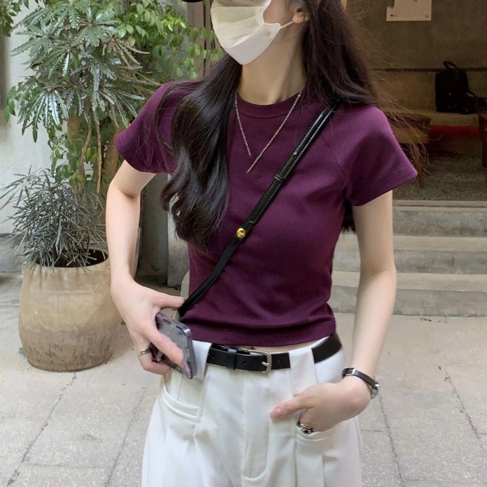 Slim Fit Y2K Crop Top Chic Tees Shirts Women Fashion Short Sleeve T-shirt  Streetwear