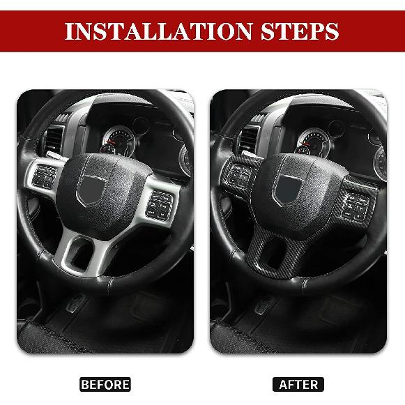 Carbon Fiber Steering Wheel Interior Cover Trim for 11+ Dodge RAM 1500 2500 3500