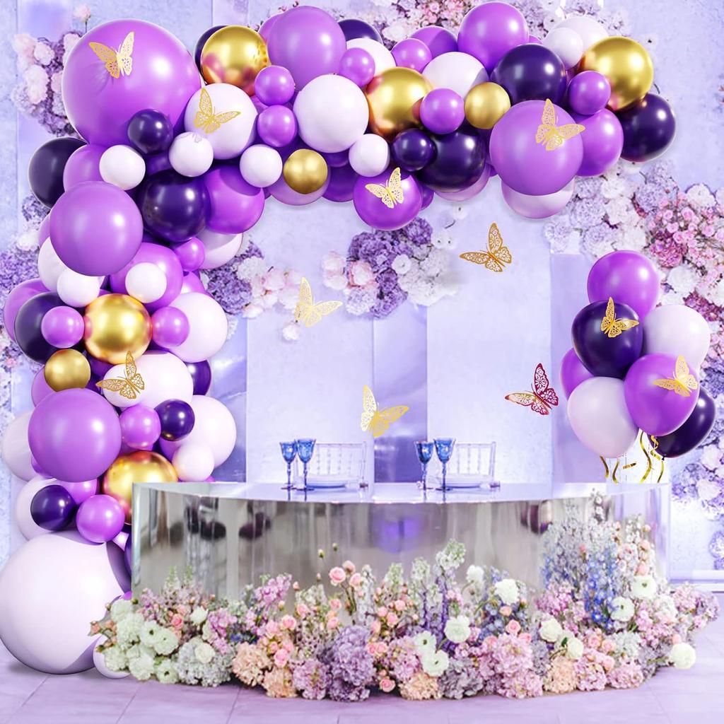 111PCS light purple gold metal latex balloon set suitable for birthday parties, weddings, Valentine's Day party decoration