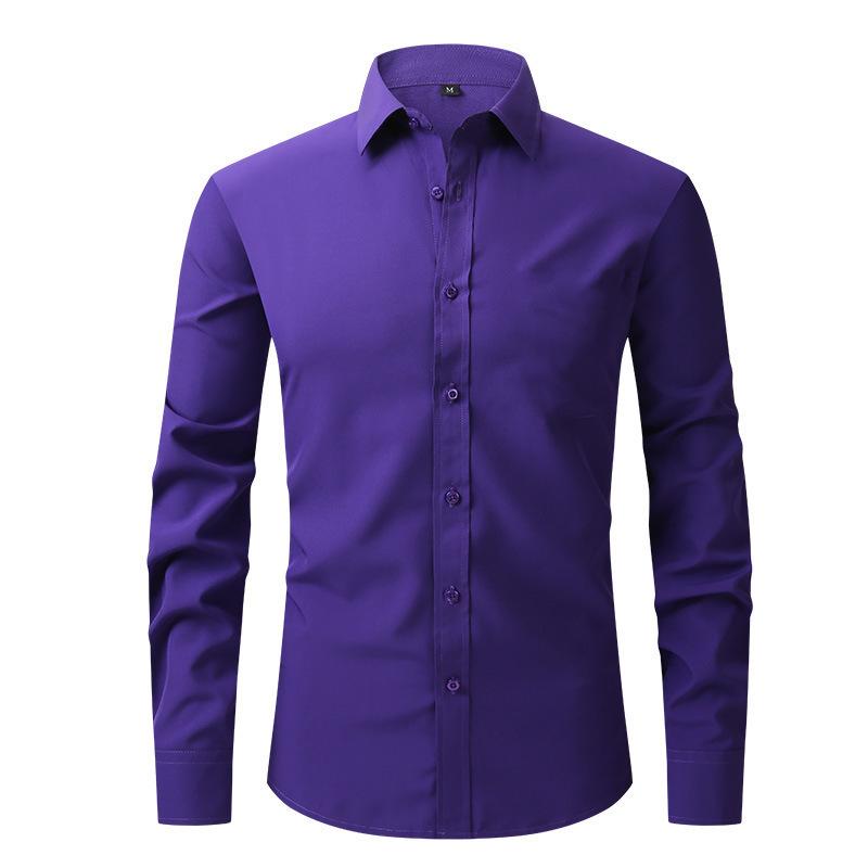 Camisa Social Masculina de Manga Longa Elástica Não Amassa - Cor Sólida