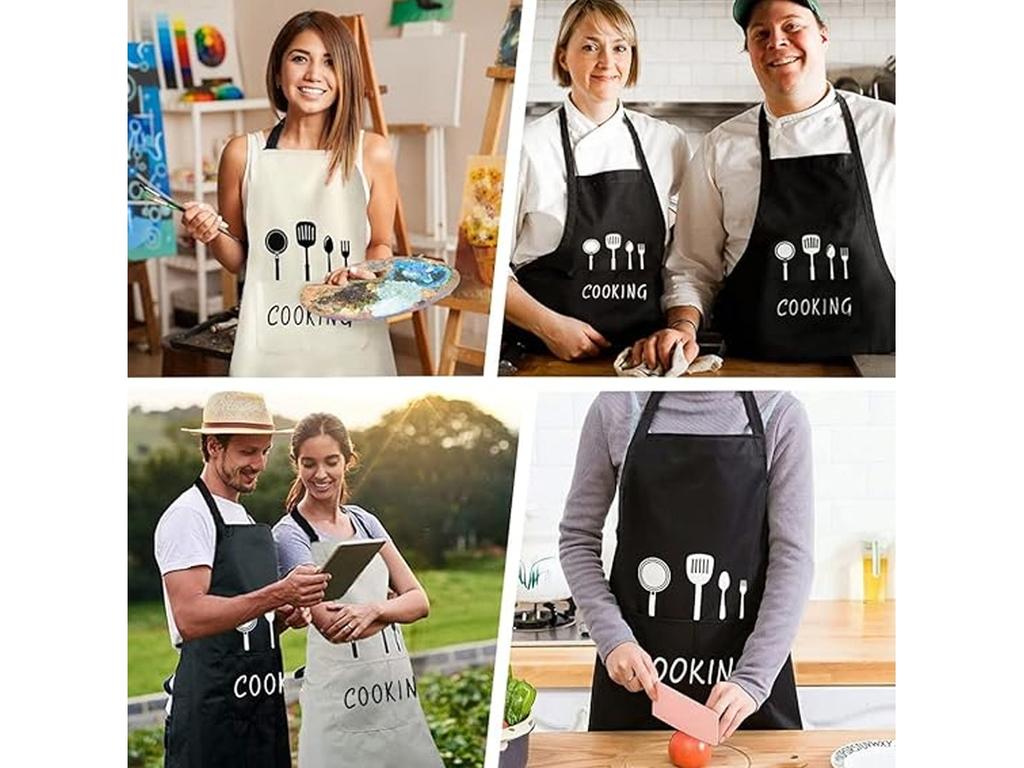 Kitchen Aprons with 2 Pockets, Waterproof, Suitable for Barbecues, Gardens, and Restaurants, 2-pack Black and Beige