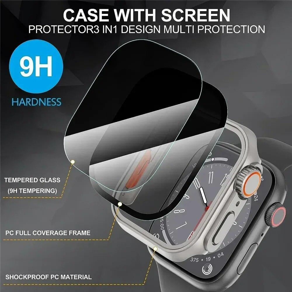 Metall Glas+Hülle Für Apple Watch 9 8 7 6 5 4 Serie Displayschutz Ändern zu Ultra i watch 45mm 44 41 40mm Schutz der Privatsphäre