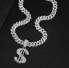 European and American Hip-hop Diamond-encrusted Personality Light Luxury High-end Sense Dollar Pendant Necklace Cuban Chain Fashion Jewelry
