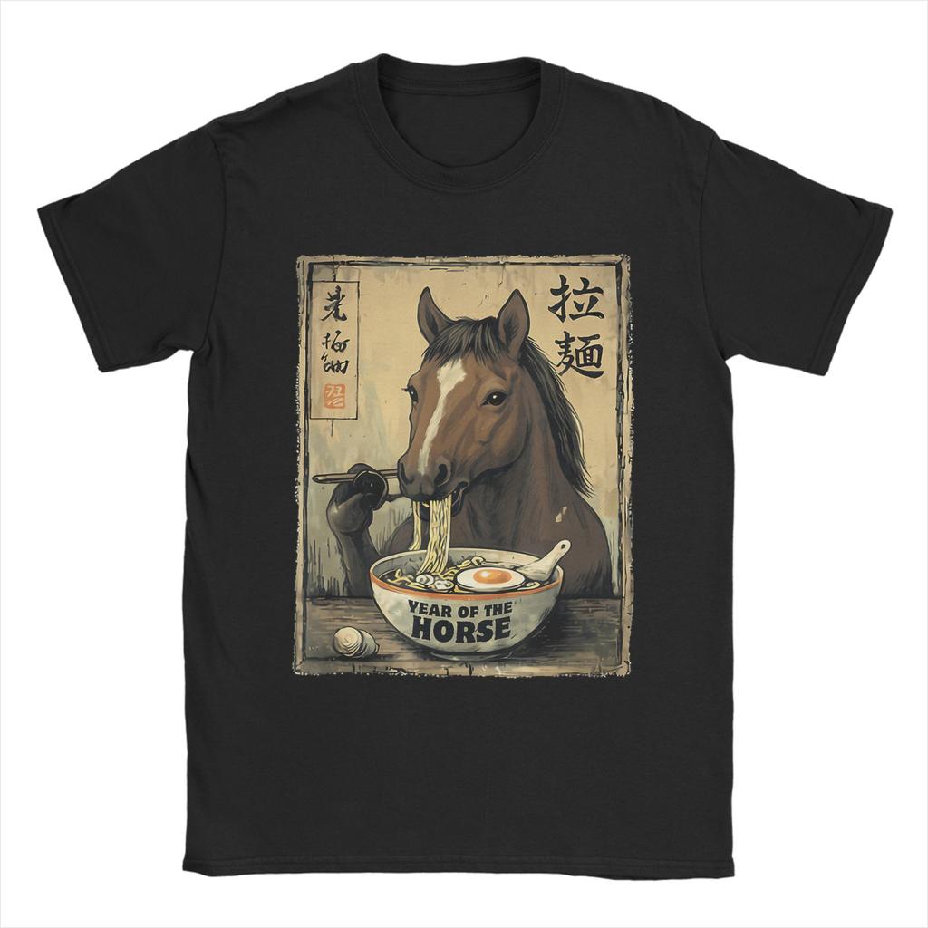 Men Year of The Horse 2026 Chinese New Year Gamer Horse Ramen T Shirts Cotton Clothing Awesome Short Sleeve Round Collar Tees
