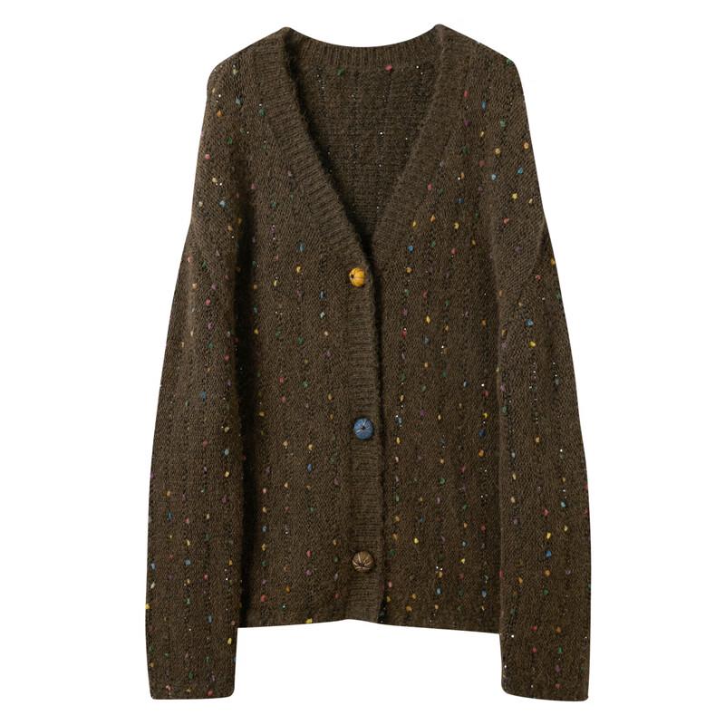 Sancai 2026 Winter Striped V-Neck Knit Cardigan