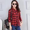Women's Spring and Autumn Plaid Shirt Large Size Casual Loose Shirt Office Shirt