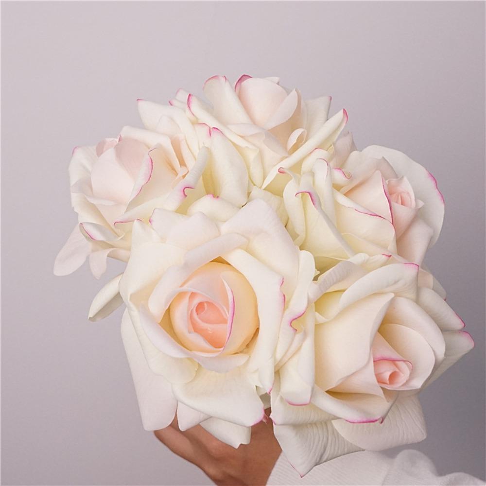 Multicolor Lifelike Flowers Bouquet 5 Heads Flower Bouquet Realistic Artificial Flower Rose  Gift