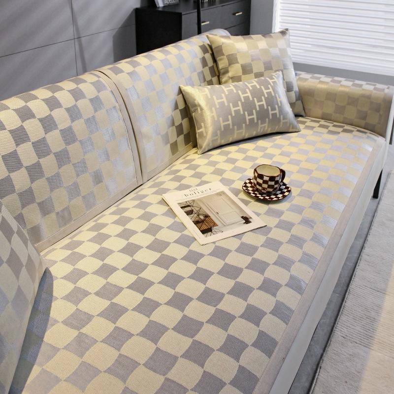 Summer Breathable Ice Silk Rattan Mat Sofa Cushion Summer Mat Non-Slip Sofa Cover Dust Cover Living Room Straight Row Sofa Cover Towel