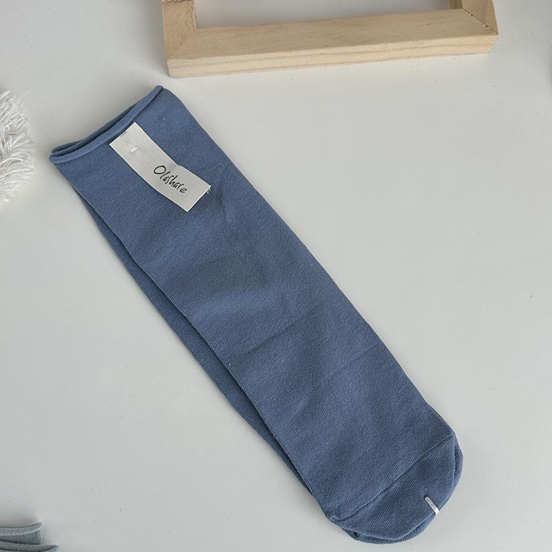 

5 пар модных тонких носков до середины голени из чистого хлопка, женские летние модные длинные носки для колледжа, весны и осени, удобные для дома 5 Pairs серый/синий