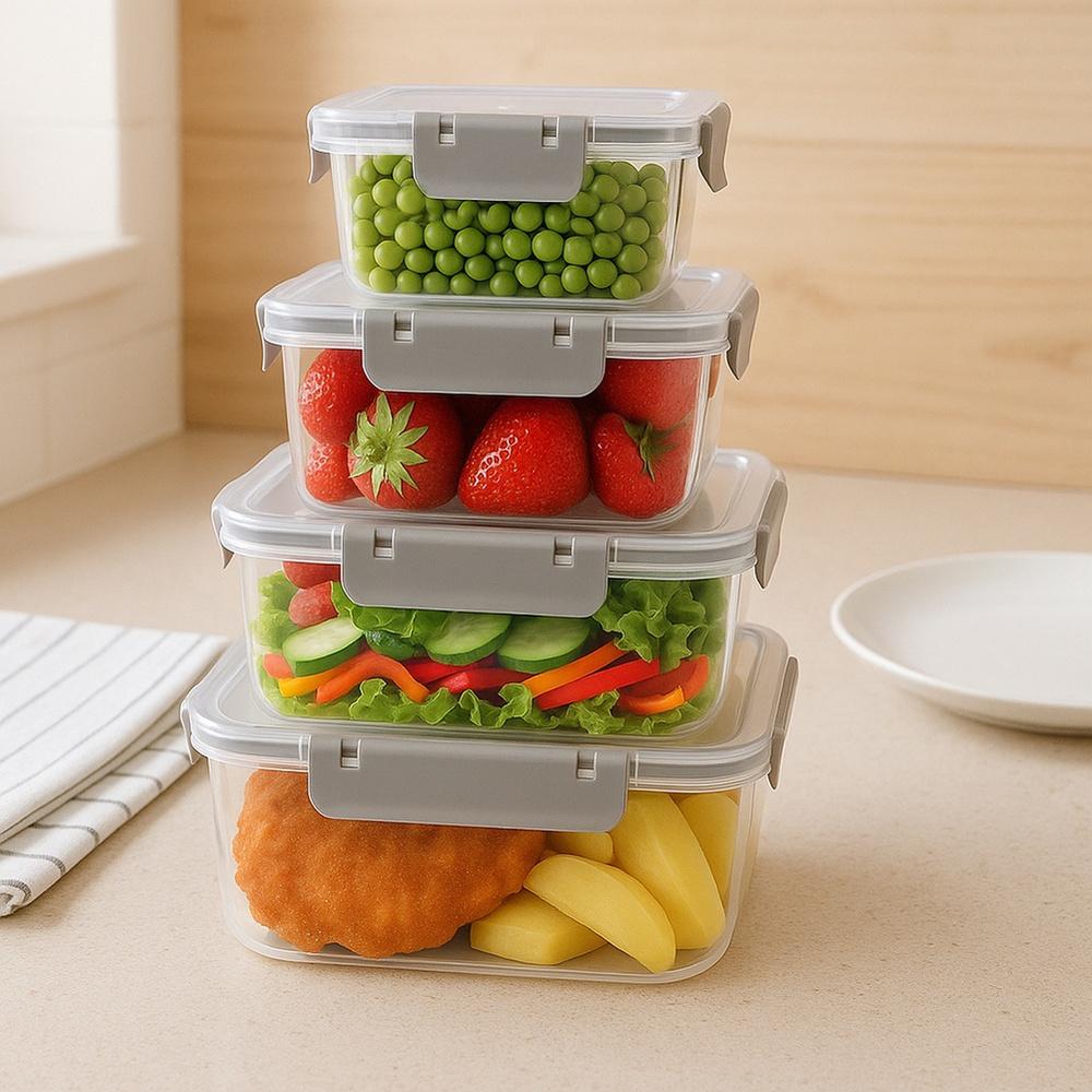 4x Pojemnik Kuchenny Hermetyczny do Żywności z Uszczelką Zestaw Pojemników