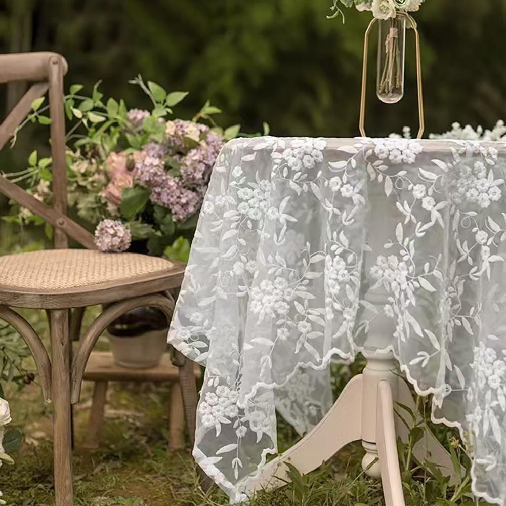 Embroidered Table Cover Organza Table Linen High-end French Lace Tablecloth  Wedding