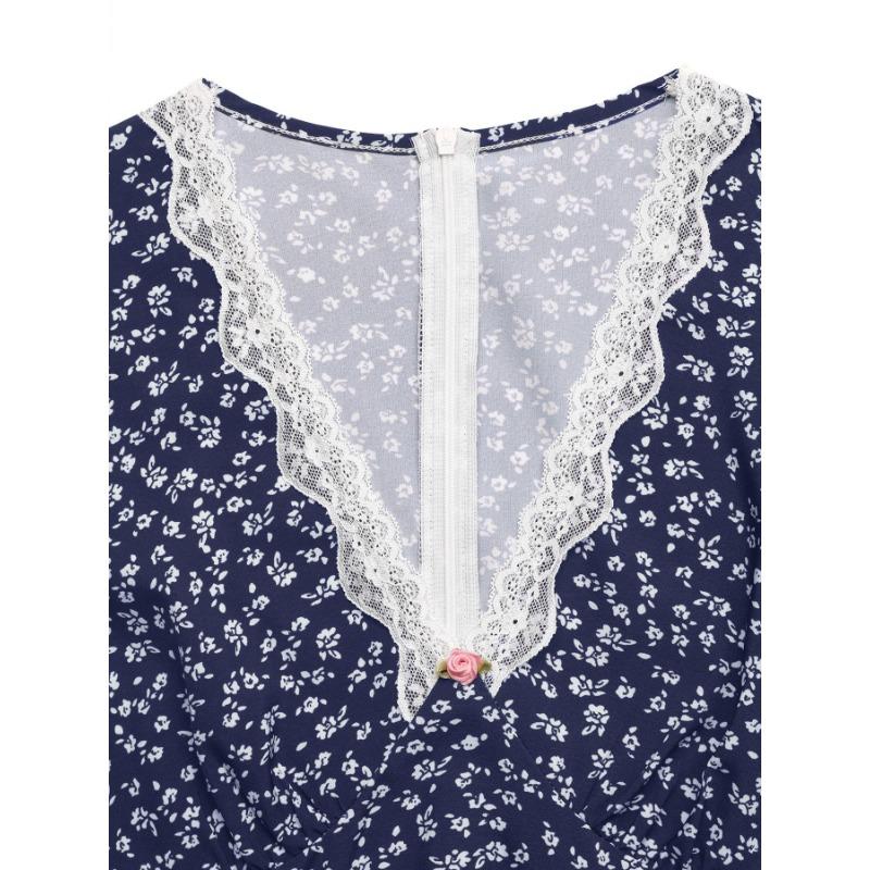 Damenmode Sommer Frühling Blumenmuster Druck Kurzarm V-Ausschnitt Hohe Taille Freizeitkleider