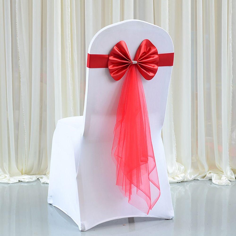 1Pcs Multi Color Chair Bandage Bowknot with Elastic Band Chair Sash Decoration Bow Knot Tie Wedding Chair Ribbon